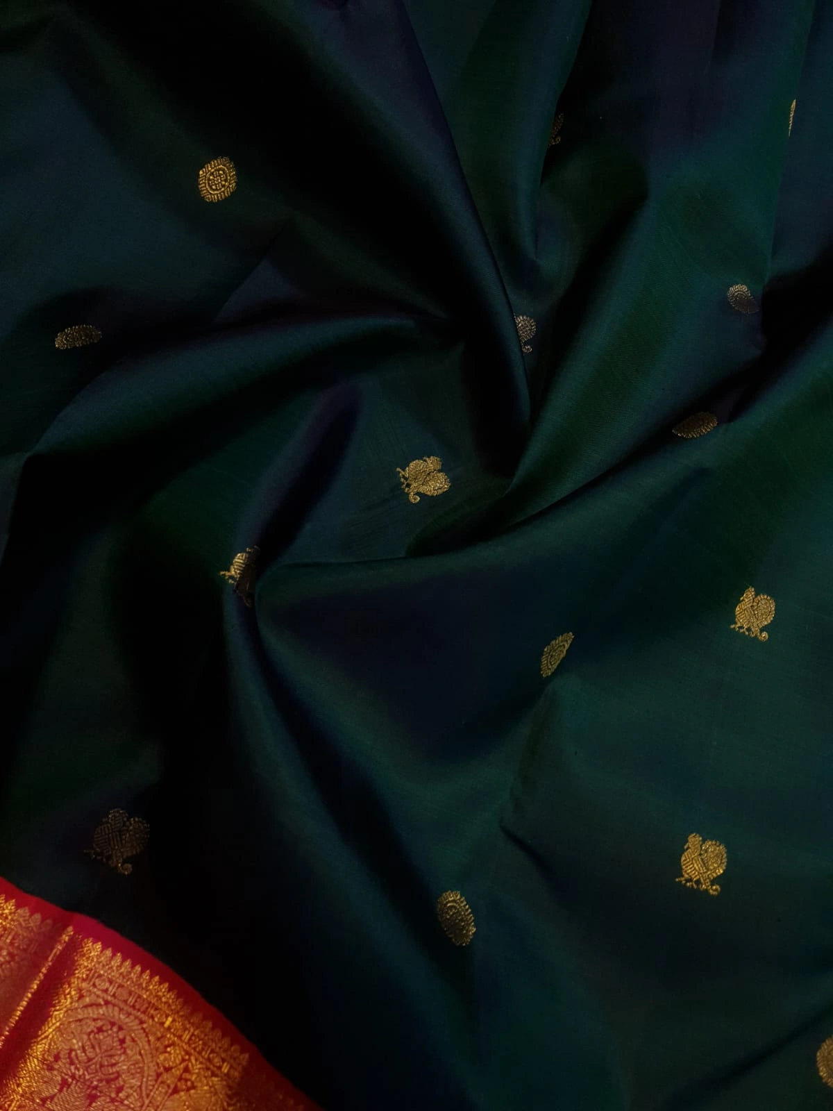 Dark Green Kanchipuram Handloom Bridal Silk Saree